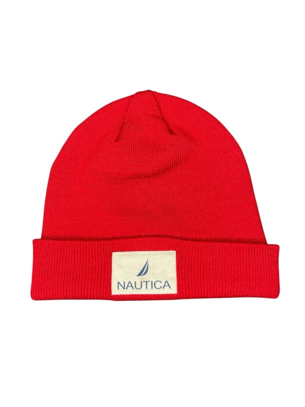Nautica Red Knit Cuff Beanie with Logo Patch